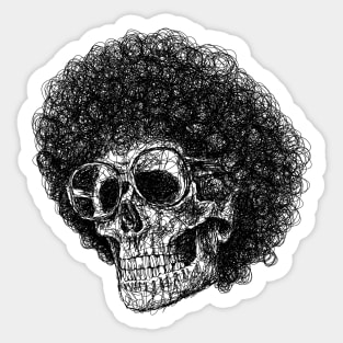 Cute skull with afro hair wearing glasses drawing with scribble art Sticker